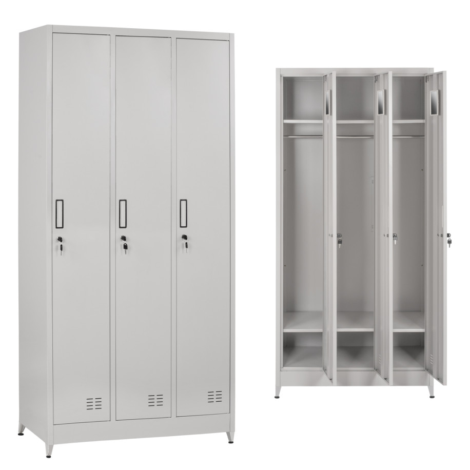 METAL TRIPLE LOCKER WITH KEYLOCKS & LEGS ALTONA HM21103 GREY 90x45x185Hcm.