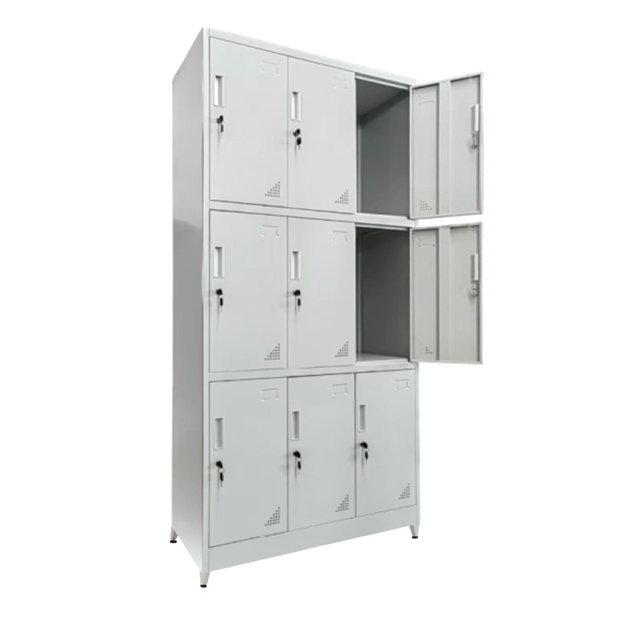 LOCKER METALLIC WITH LEGS MALMOE HM21105 9 CABINETS WITH KEY LOCKS IN LIGHT GREY 90x45x195Hcm.