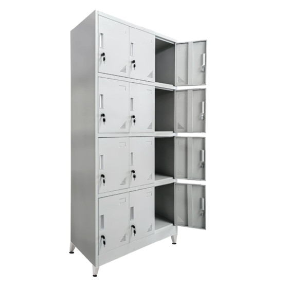 LOCKER METALLIC BEXLEY HM21105.01 WITH LEGS - 12 CABINETS WITH KEY LOCKS IN LIGHT GREY 90x40x195Hcm.