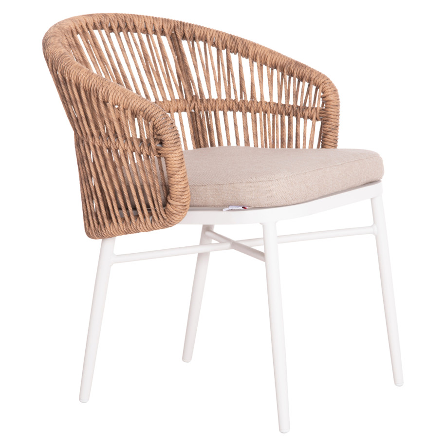ALUMINUM ARMCHAIR ORIN HM6265.02 WHITE-P.E. RATTAN NATURAL-BEIGE CUSHION 58x61x75Hcm.
