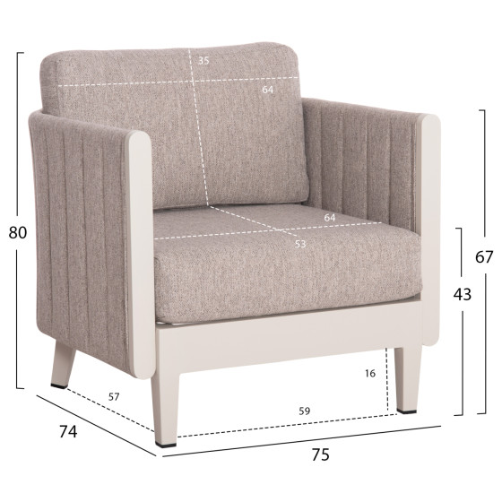 OUTDOOR LOUNGE SET 4PCS LARRY HM6188.02 CHAMPAGNE COLORED ALUMINUM-P.E. FABRIC