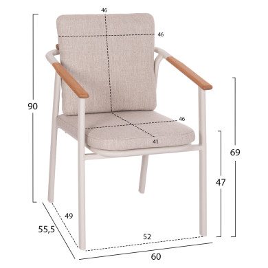 ALUMINUM DINING CHAIR SENTI HM6204.02 FRAME IN CREAM WHITE & OLEFIN FABRIC IN BEIGE 60x55.5x90Hcm.