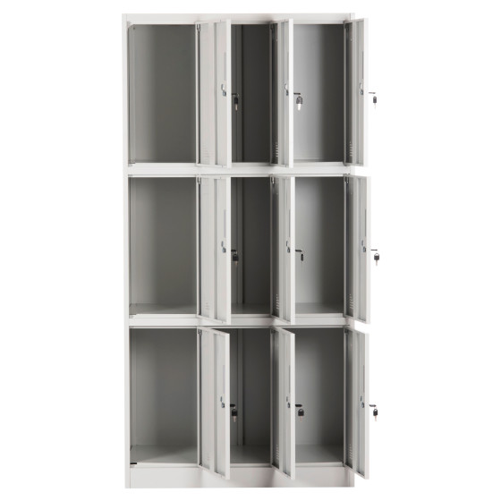 LOCKER METALLIC MALMOE HM5636.11 9 CABINETS WITH KEY LOCKS IN LIGHT GREY 90x45x185Hcm.