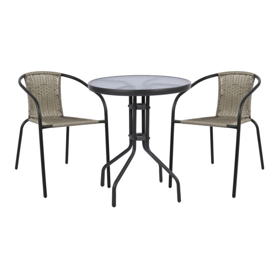 OUTDOOR DINING SET 3PCS LIMA HM21110 TABLE & 2 ARMCHAIRS- GREY COLOR