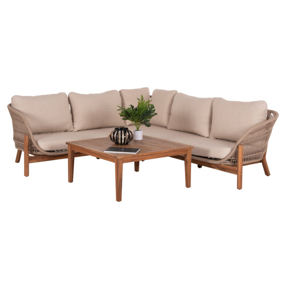 OUTDOOR LOUNGE CORNER 3PCS SET SANJI HM6223 ACACIA WOOD-ALUMINUM FRAME-ROPE