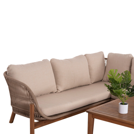 OUTDOOR LOUNGE CORNER 3PCS SET SANJI HM6223 ACACIA WOOD-ALUMINUM FRAME-ROPE