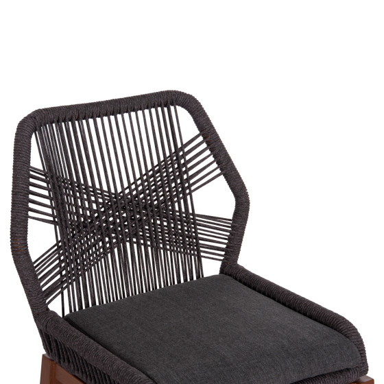 ALUMINUM DINING CHAIR HOWARD HM5547.11 BROWN COLOR--ROPE & CUSHION IN DARK GREY 55.5x60x84.5Hcm.