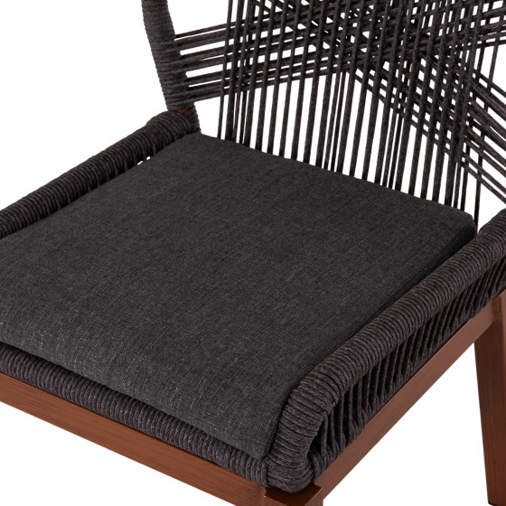 ALUMINUM DINING CHAIR HOWARD HM5547.11 BROWN COLOR--ROPE & CUSHION IN DARK GREY 55.5x60x84.5Hcm.
