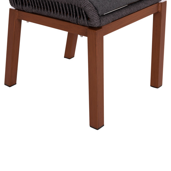 ALUMINUM DINING CHAIR HOWARD HM5547.11 BROWN COLOR--ROPE & CUSHION IN DARK GREY 55.5x60x84.5Hcm.