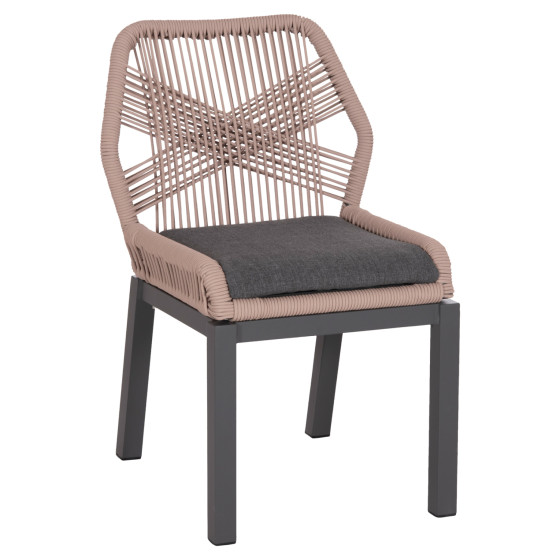 ALUMINUM DINING CHAIR HOWARD HM5547.12 DARK GREY FRAME--ROPE BEIGE & CUSHION IN DARK GREY 55.5x60x84.5Hcm.