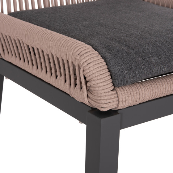 ALUMINUM DINING CHAIR HOWARD HM5547.12 DARK GREY FRAME--ROPE BEIGE & CUSHION IN DARK GREY 55.5x60x84.5Hcm.