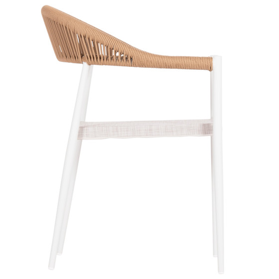OUTDOOR DINING CHAIR BERG HM6284.01 ALUMINUM & TEXTILENE IN WHITE--P.E.TWISTED RATTAN 55x56x79Hcm.
