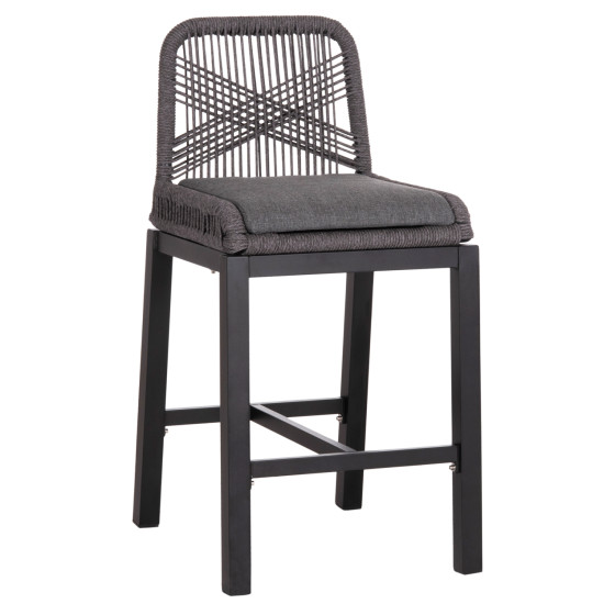 BAR STOOL MEDIUM HEIGHT HOWARD HM5791.23 ALUMINUM IN BLACK--DARK GREY ROPE 47.5x55x94.5Hcm.