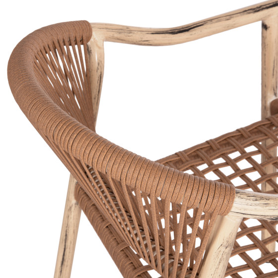 DINING ARMCHAIR KERLY HM6050.01 ALUMINUM IN OAK LOOK--P.E.RATTAN IN COPPER COLOR 54x58.5x76Hcm