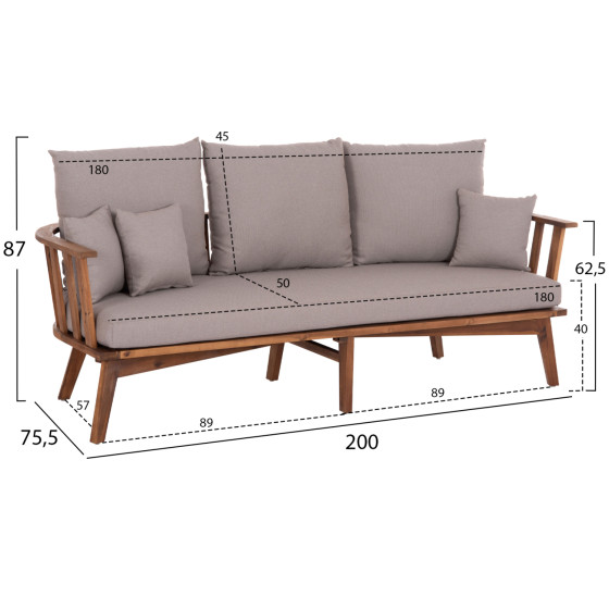 OUTDOOR LOUNGE SET 4PCS HARRA HM6236 ACACIA WOOD IN NATURAL--CUSHIONS IN GREY
