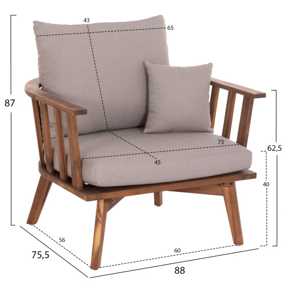 OUTDOOR LOUNGE SET 4PCS HARRA HM6236 ACACIA WOOD IN NATURAL--CUSHIONS IN GREY