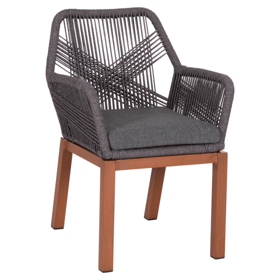 DINING ARMCHAIR HOWARD HM5543.11 BROWN ALUMINUM--ROPE & CUSHION GREY 57.5x62x84Hcm.