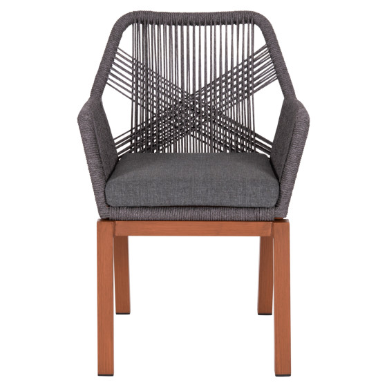 DINING ARMCHAIR HOWARD HM5543.11 BROWN ALUMINUM--ROPE & CUSHION GREY 57.5x62x84Hcm.