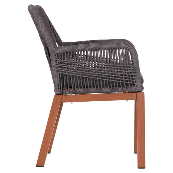 DINING ARMCHAIR HOWARD HM5543.11 BROWN ALUMINUM--ROPE & CUSHION GREY 57.5x62x84Hcm.