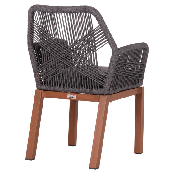 DINING ARMCHAIR HOWARD HM5543.11 BROWN ALUMINUM--ROPE & CUSHION GREY 57.5x62x84Hcm.