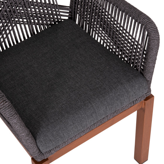 DINING ARMCHAIR HOWARD HM5543.11 BROWN ALUMINUM--ROPE & CUSHION GREY 57.5x62x84Hcm.