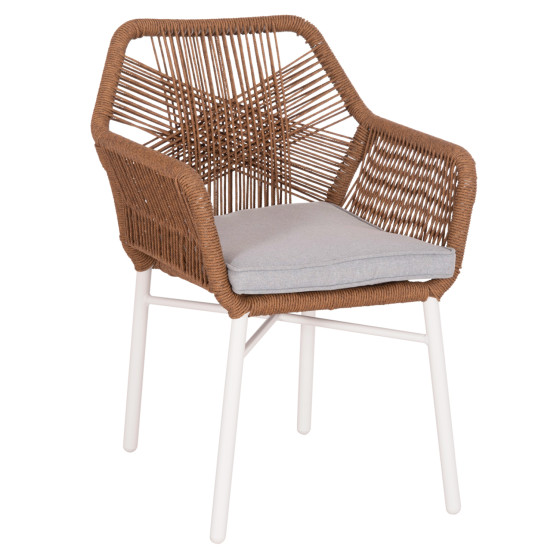 DINING ARMCHAIR TOPIN HM6048.11 ALUMINUM WHITE-P.E. RATTAN BEIGE 59x63x81Hcm