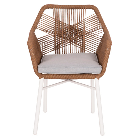 DINING ARMCHAIR TOPIN HM6048.11 ALUMINUM WHITE-P.E. RATTAN BEIGE 59x63x81Hcm