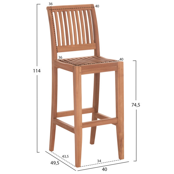 BAR STOOL WITH BACKREST PAIPER HM18110 TEAK WOOD IN NATURAL COLOR 40x49.5x114Hcm.