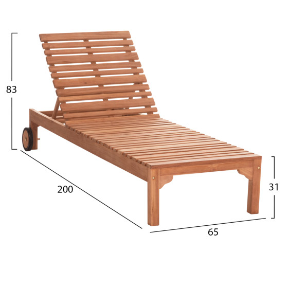 SUN LOUNGER WITH WHEELS STELLANO HM6159 TEAK WOOD IN NATURAL COLOR 200x65x31Hcm.
