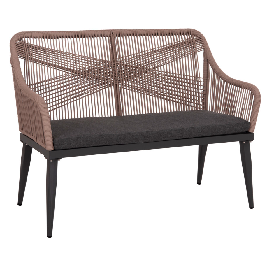 OUTDOOR SOFA 2-SEATER MYRTIA HM5550.12 ALUMINUM IN ANTHRACITE--TESLIN ROPE IN BEIGE 123x61x90Hcm.