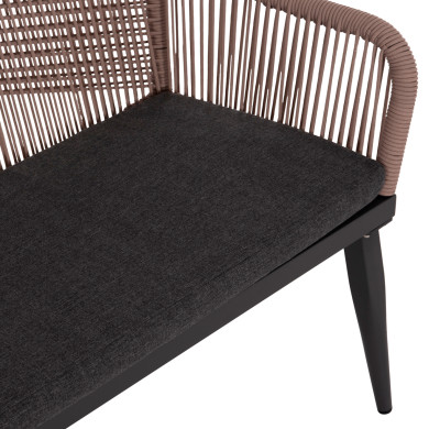 OUTDOOR SOFA 2-SEATER MYRTIA HM5550.12 ALUMINUM IN ANTHRACITE--TESLIN ROPE IN BEIGE 123x61x90Hcm.