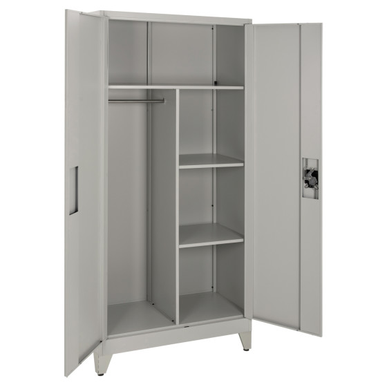 WARDROBE METALLIC WITH LEGS CLOD HM11998 2-LEAF WITH DIVIDER- LIGHT GREY 90Χ40Χ190Hcm.