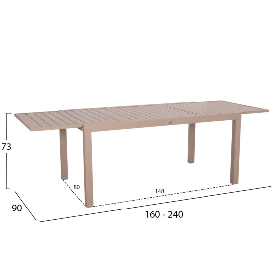 EXTENDABLE DINING TABLE KRUM HM6277.04 ALUMINUM IN CAPPUCCINO 160-240x90x73Hcm.