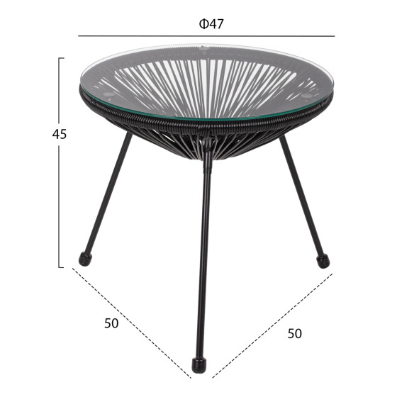 OUTDOOR LOUNGE SET HM11871 3PCS METAL & RATTAN IN BLACK COLOR