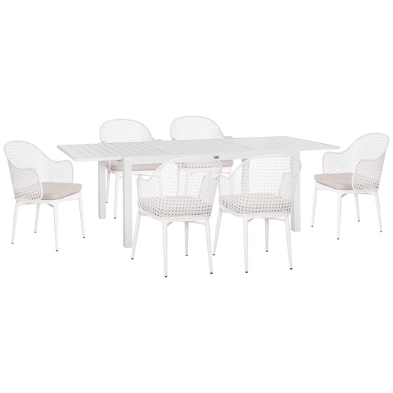 ΣΕΤ ΤΡΑΠΕΖΑΡΙΑΣ ΕΞ.ΧΩΡΟΥ KRUM HM21147 ΤΡΑΠΕΖΙ ΜΕ 6 ΠΟΛΥΘΡΟΝΕΣ--ΛΕΥΚΟ ΑΛΟΥΜΙΝΙΟ