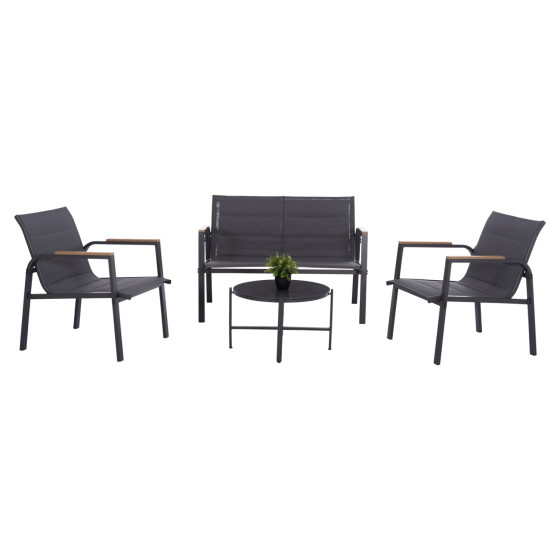 OUTDOOR LOUNGE SET 4PCS JULIETTE HM6280.03 GREY ALUMINUM-TEXTILENE--TEMPERED GLASS