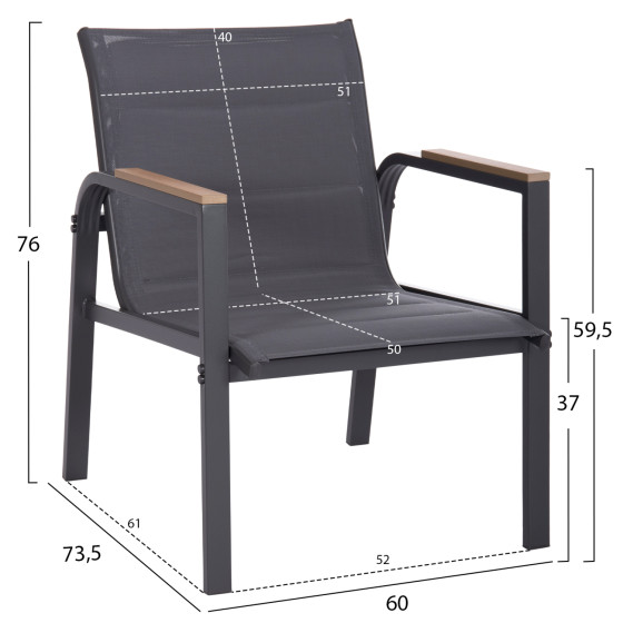 OUTDOOR LOUNGE SET 4PCS JULIETTE HM6280.03 GREY ALUMINUM-TEXTILENE--TEMPERED GLASS