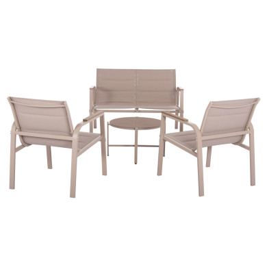 OUTDOOR LOUNGE SET 4PCS JULIETTE HM6280.04 CAPPUCCINO ALUMINUM-TEXTILENE--TEMPERED GLASS