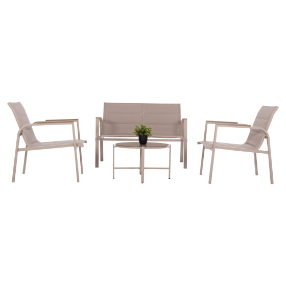 OUTDOOR LOUNGE SET 4PCS JULIETTE HM6280.04 CAPPUCCINO ALUMINUM-TEXTILENE--TEMPERED GLASS