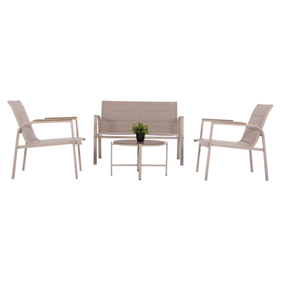 OUTDOOR LOUNGE SET 4PCS JULIETTE HM6280.04 CAPPUCCINO ALUMINUM-TEXTILENE--TEMPERED GLASS