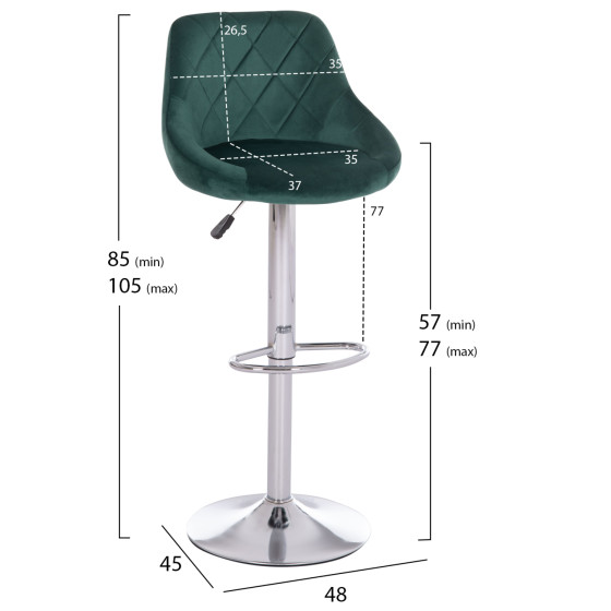 BAR STOOL ROSE HM204.46 CHROMED BASE & SUSPENSION & CYPRESS GREEN VELVET 48x45x105Hcm.