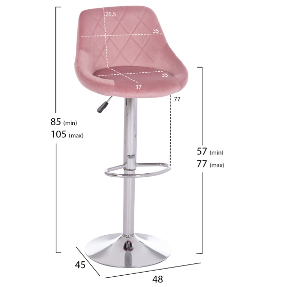 BAR STOOL ROSE HM204.42 CHROMED BASE & SUSPENSION & DUSTY PINK VELVET 48x45x105Hcm.