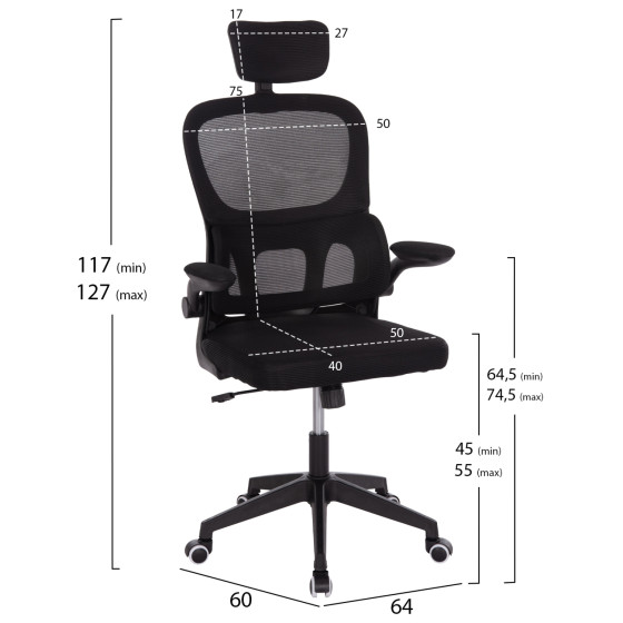 OFFICE CHAIR BASTON HM18236.01 BLACK MESH FABRIC & PP FRAME 64x60x117-127Hcm.