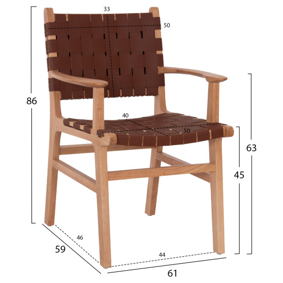 ARMCHAIR FELIPE HM9328.11 TOON WOOD PU LEATHER BROWN 61x59x86Hcm.