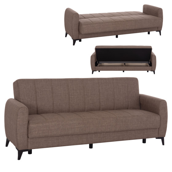 SOFA-BED 3-SEATER WITH STORAGE SPACE NIKKO HM3292.02 BROWN FABRIC 209x76x83Hcm.