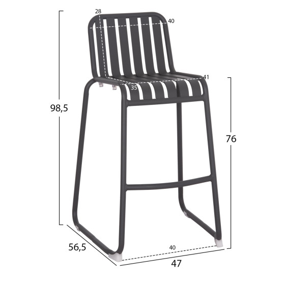 BAR STOOL ALUMINUM RACHEL HM6341.01 GREY COLOR 47x56.5x98.5Hcm.