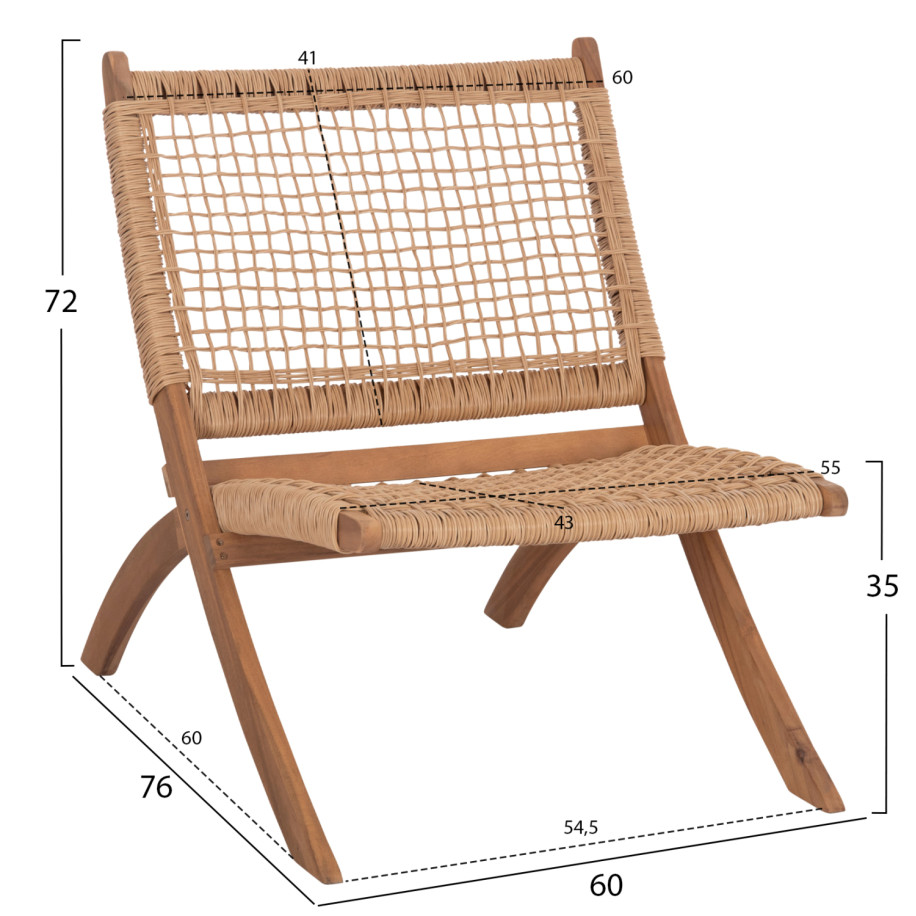 FOLDABLE LOUNGE CHAIR FERMO HM6243.01 ACACIA WOOD IN NATURAL-SYNTHETIC WICKER 60x76x72Hcm.