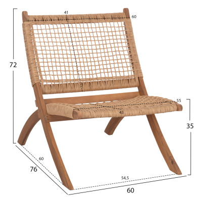 FOLDABLE LOUNGE CHAIR FERMO HM6243.01 ACACIA WOOD IN NATURAL-SYNTHETIC WICKER 60x76x72Hcm.