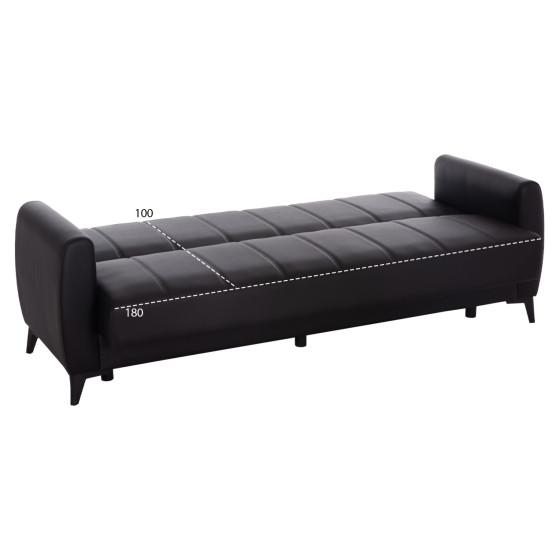 SOFA-BED 3-SEATER WITH STORAGE SPACE NIKKO HM3292.11 BLACK PU 207x80x82Hcm.