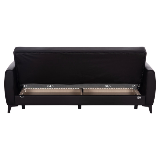 SOFA-BED 3-SEATER WITH STORAGE SPACE NIKKO HM3292.11 BLACK PU 207x80x82Hcm.